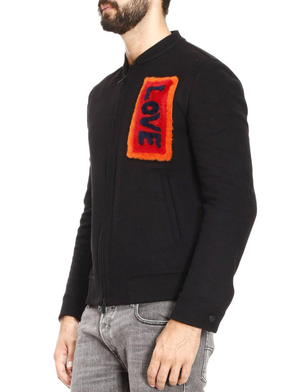Lamb fur Love patch bomber jacket shop online: FENDI