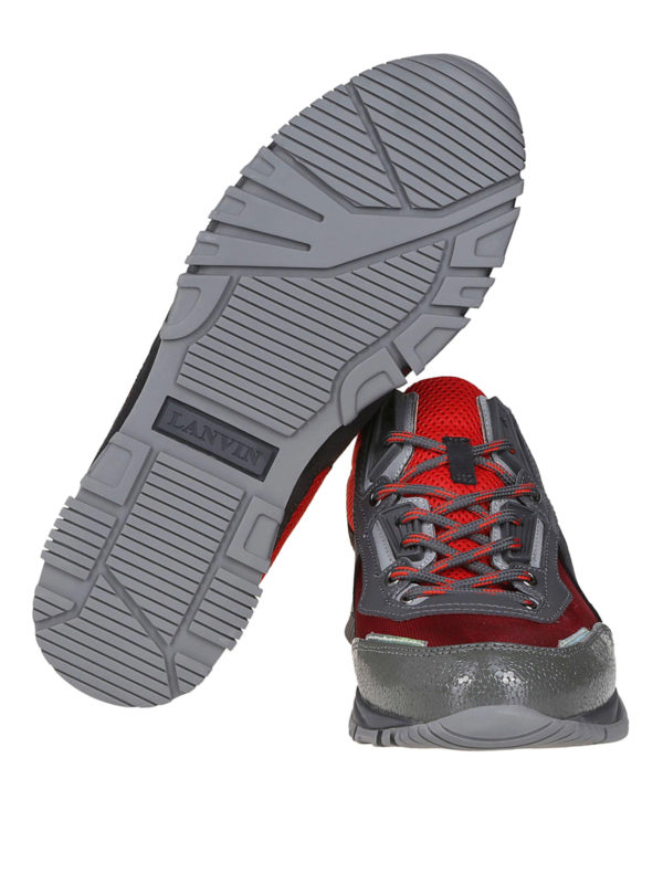 LANVIN buy online Red mesh Cross-Trainer grey leather sneakers