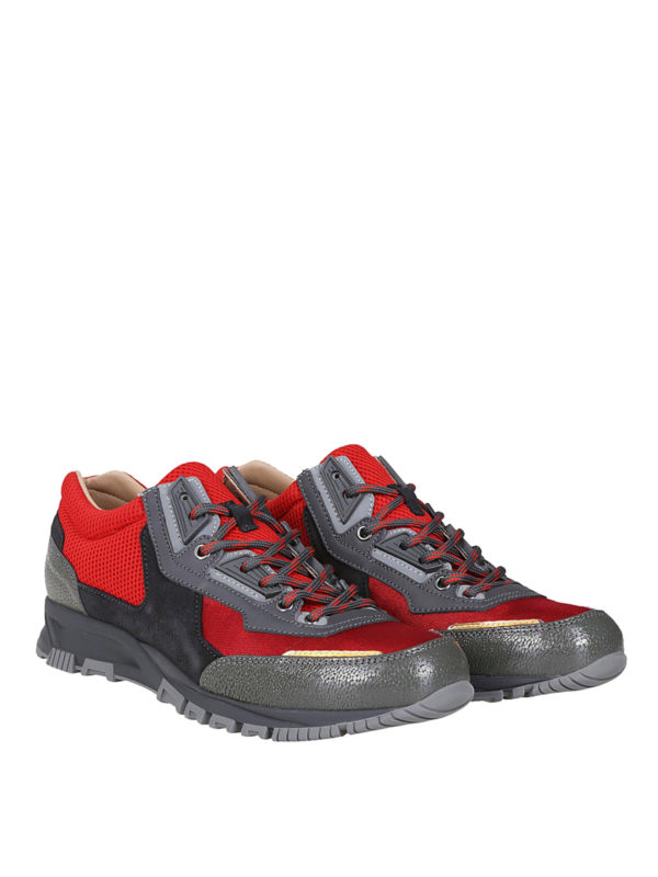 LANVIN: trainers online - Red mesh Cross-Trainer grey leather sneakers