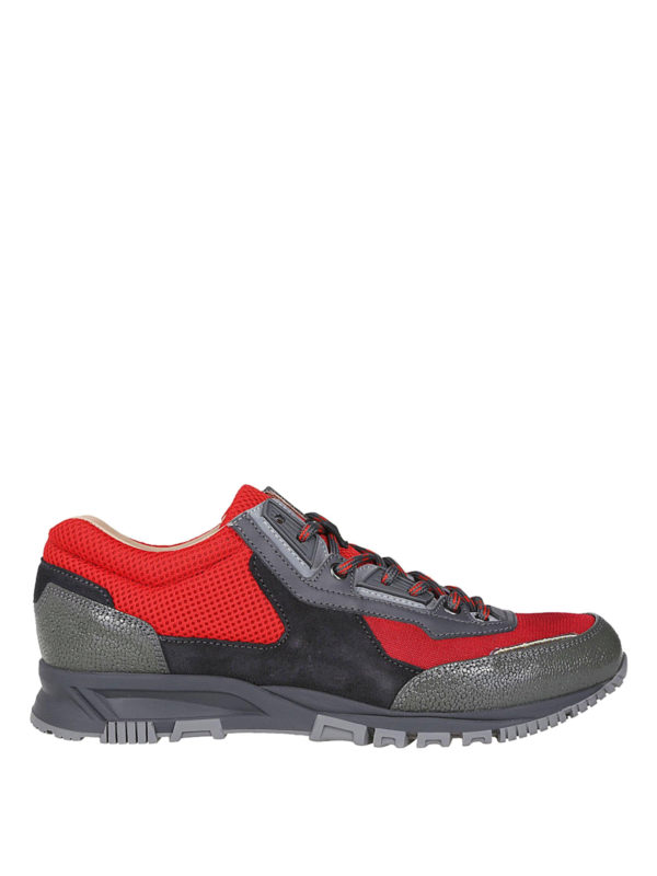 LANVIN: trainers - Red mesh Cross-Trainer grey leather sneakers