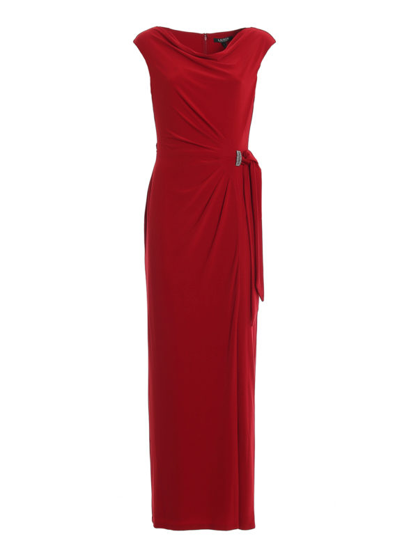 LAUREN RALPH LAUREN: cocktail dresses - Jewel detail jersey long dress