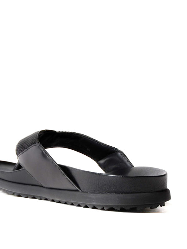 Leather and fabric thong sandals shop online: PRADA