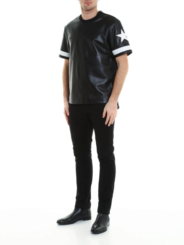 Leather and scuba T-shirt shop online: GIVENCHY