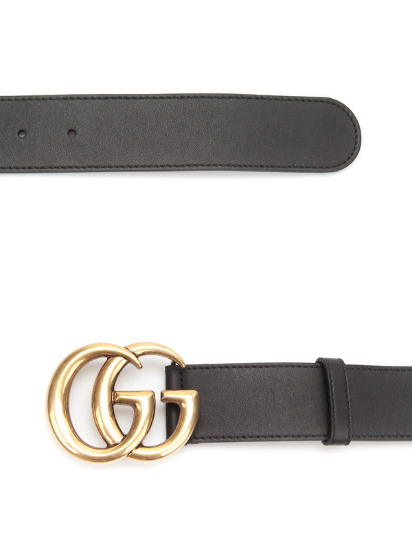 Leather belt with double G buckle shop online: GUCCI