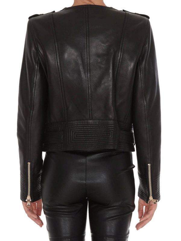 Leather biker jacket shop online: Balmain