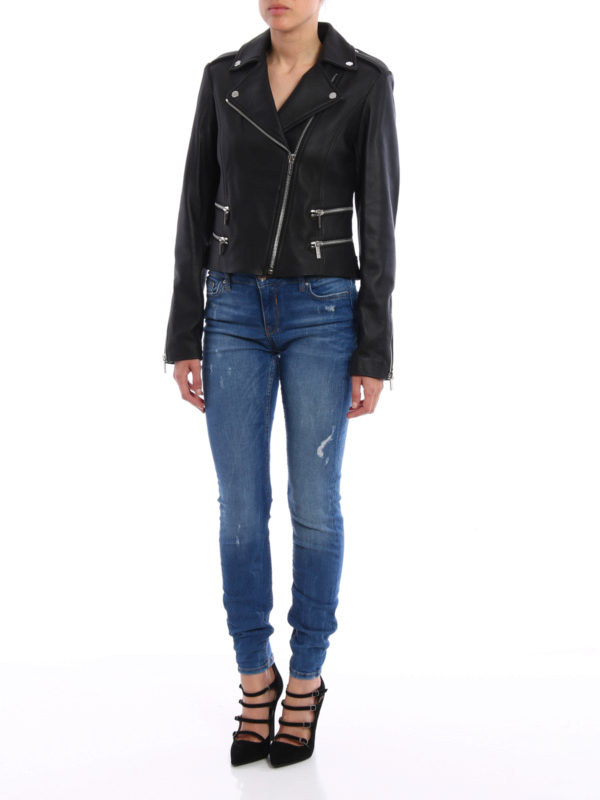 Leather biker jacket shop online: MICHAEL KORS