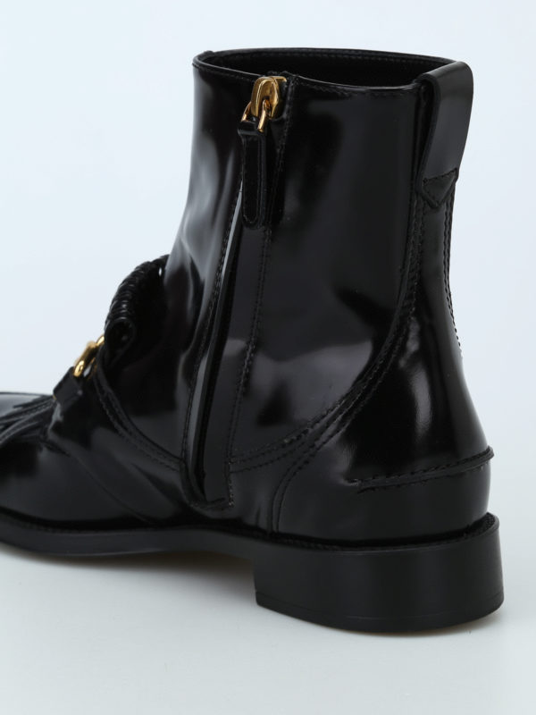 Leather booties with fringe and chain shop online: TOD