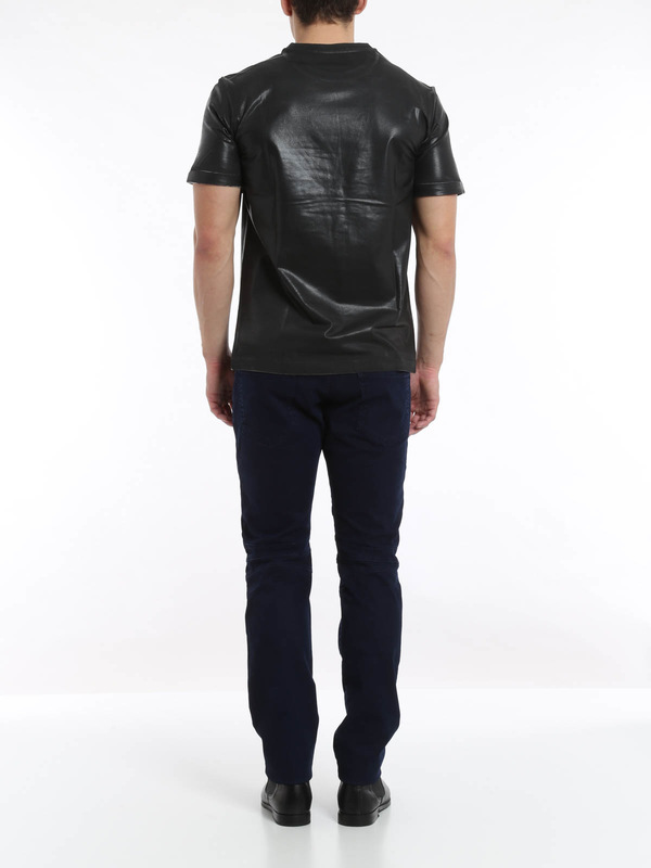 Leather effect t-shirt shop online: Pierre Balmain