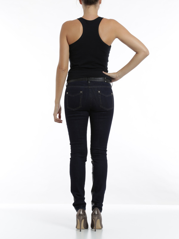 Leather front jeans shop online: ROBERTO CAVALLI