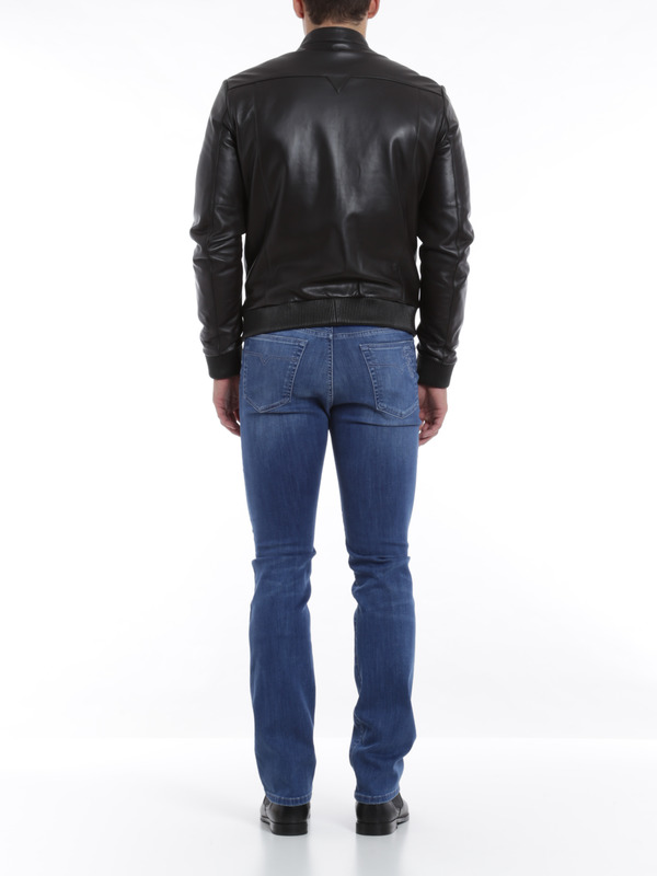 レザーコート メンズ - ダークブラウン shop online: VERSACE COLLECTION