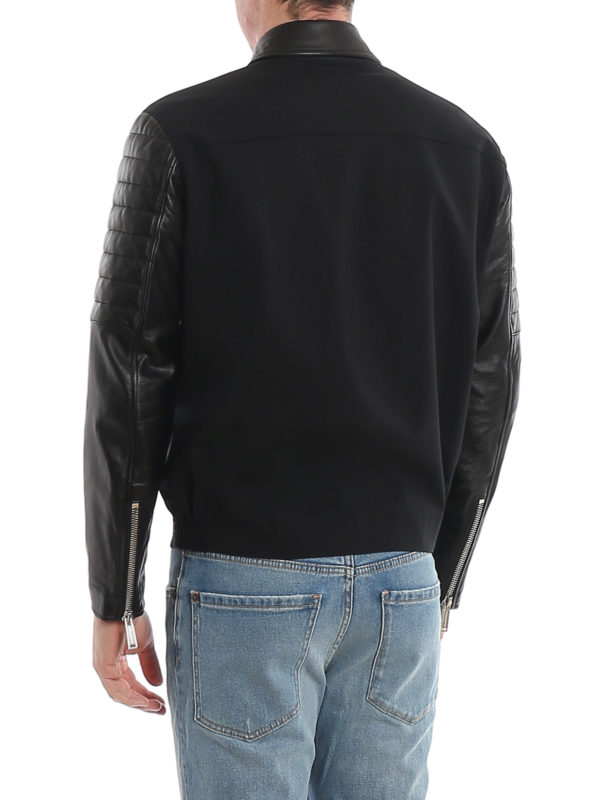 Leather sleeve stretch wool jacket shop online: DSQUARED2