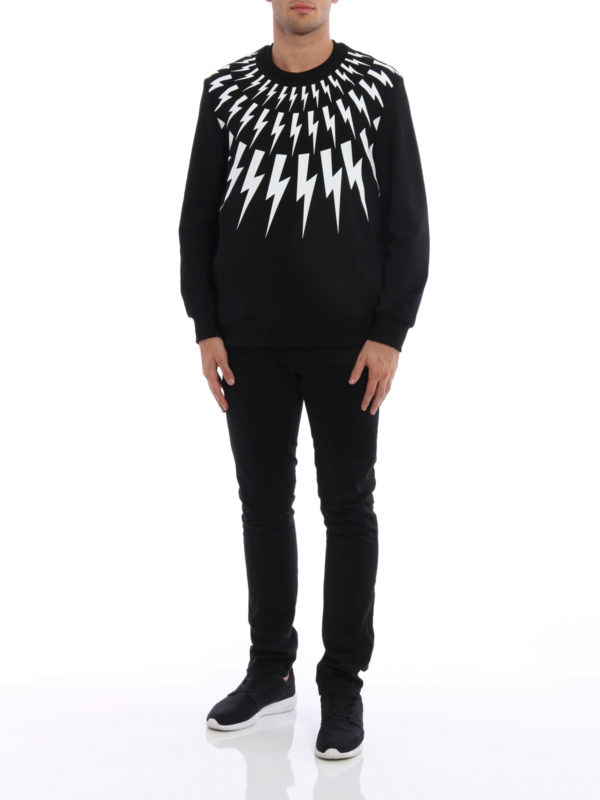 Lightning print cotton sweatshirt shop online: NEIL BARRETT