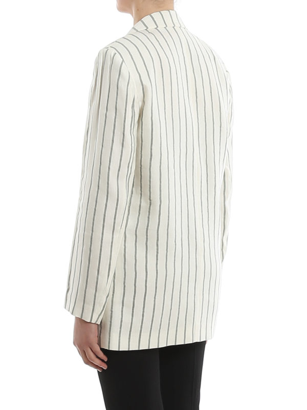 Linen blend striped blazer shop online: L