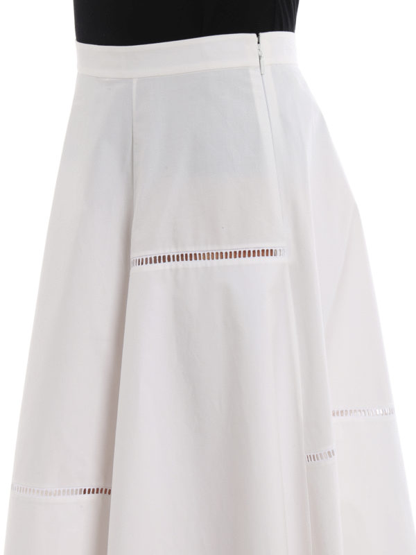 Cut-out detailed white cotton flared skirt