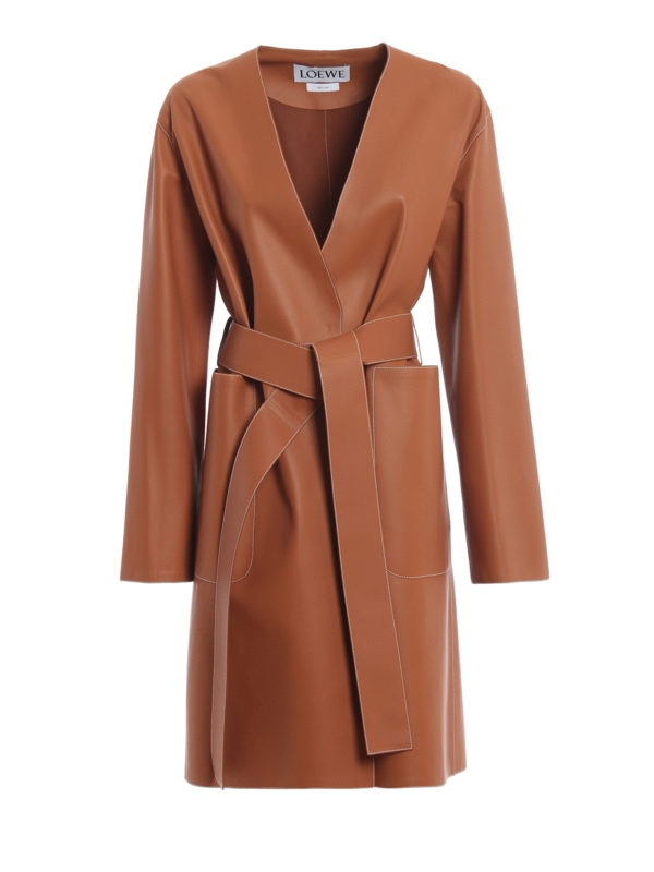 LOEWE: Abrigos de cuero - Abrigo De Cuero - Marrón Claro