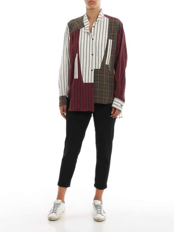 LOEWE: shirts online - Striped and checked patchwork shirt