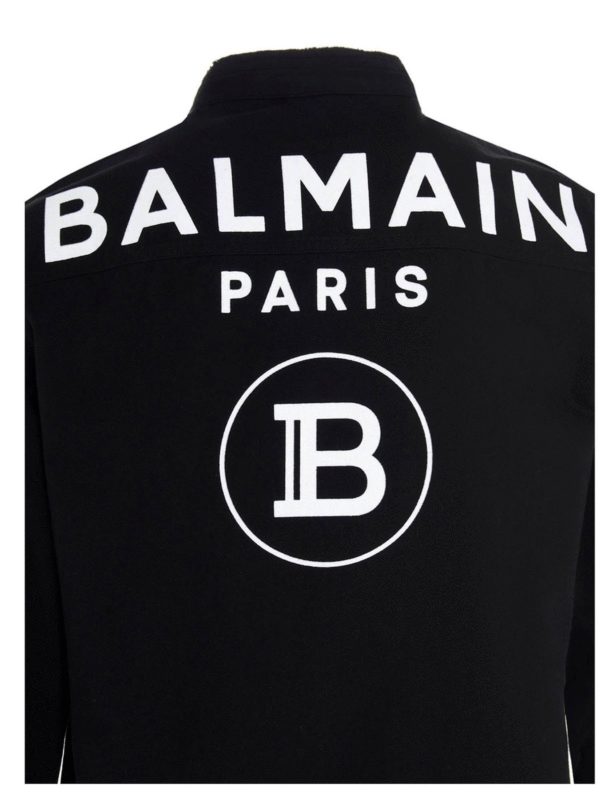 Camicia in cotone con logo nera shop online: Balmain