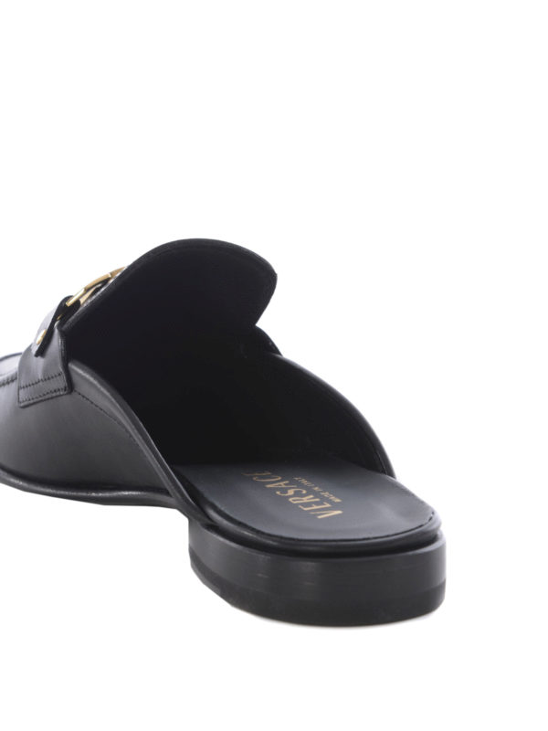 Logo detailed brushed leather mules shop online: VERSACE