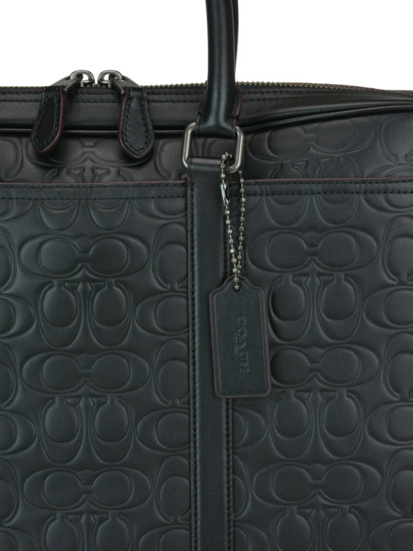 Logo embossed leather briefcase shop online: COACH