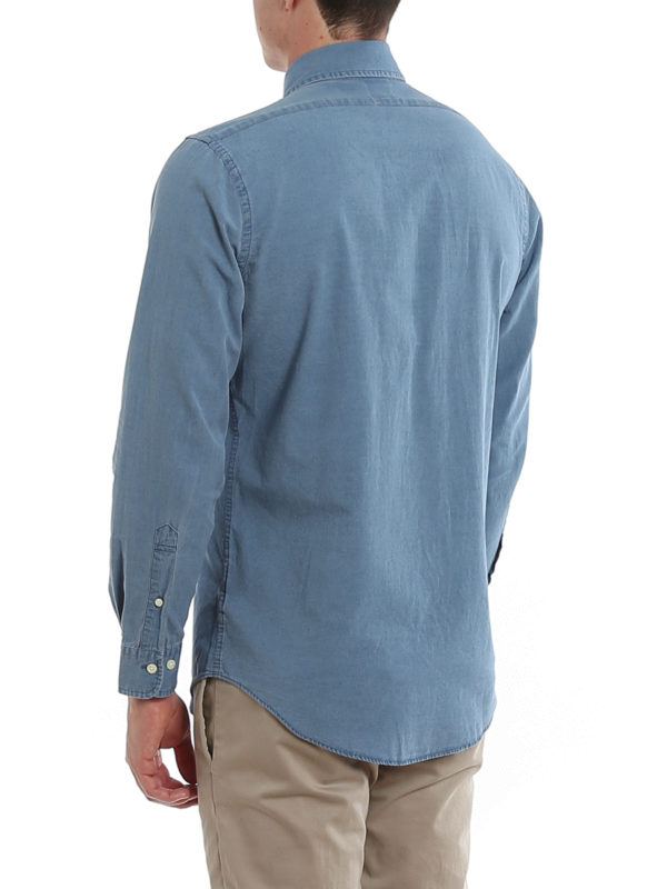 Brooks Brothers Logo embroidery light blue cotton shirt|10171240