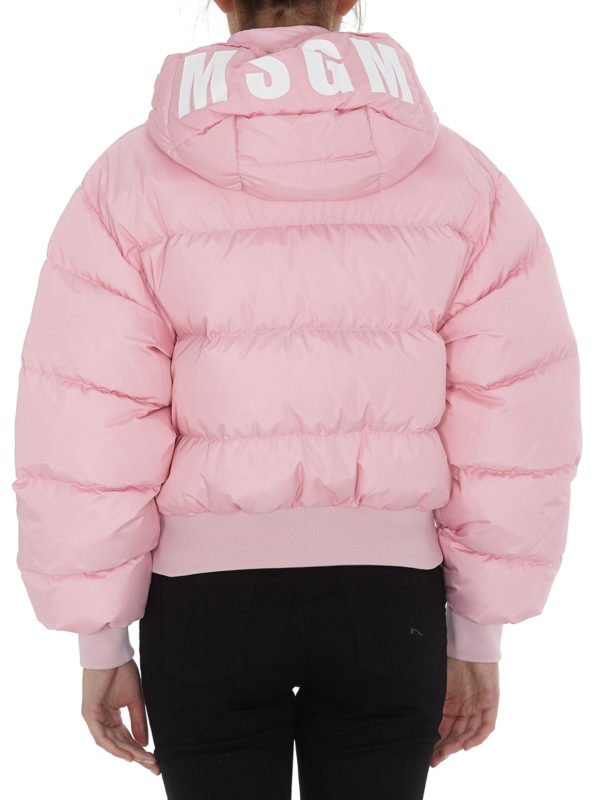 Logo hood pink puffer jacket shop online: m.s.g.m.