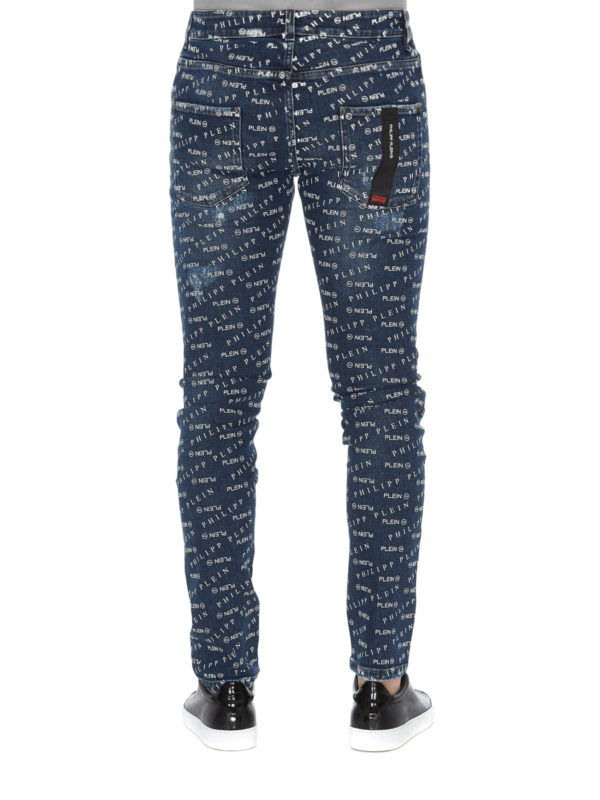 Logo lettering destroyed effect jeans shop online: PHILIPP PLEIN