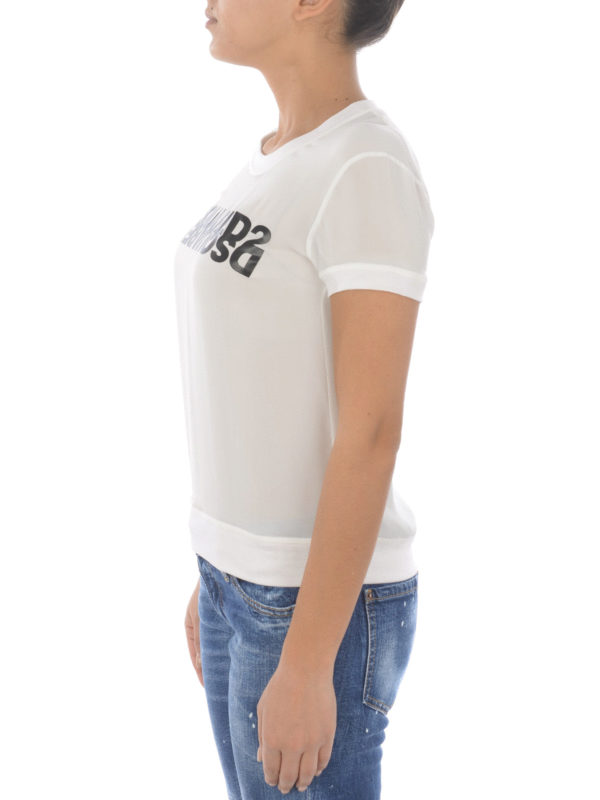 Logo lettering print silk T-shirt shop online: DSQUARED2