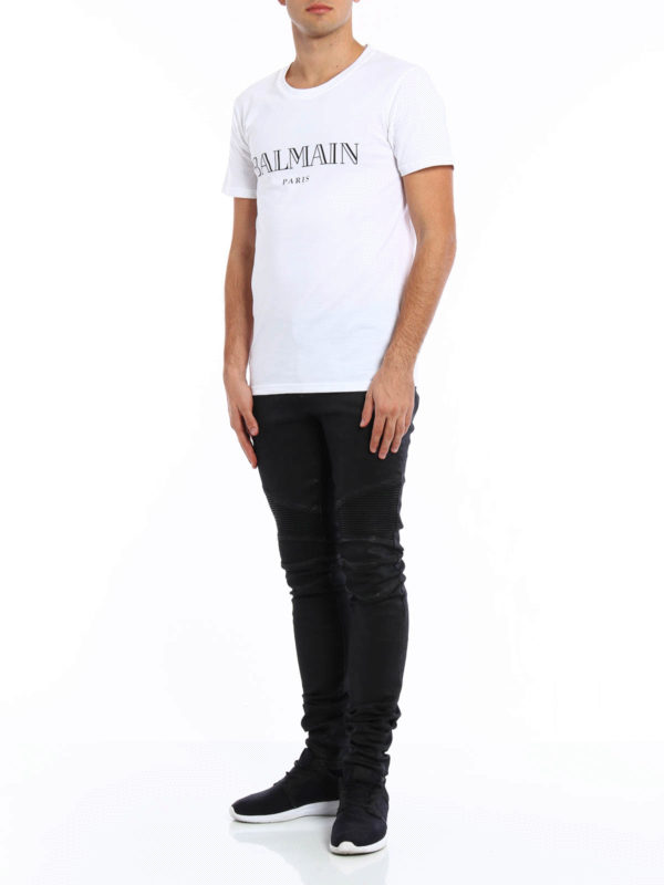 Logo printed cotton Tee shop online: Balmain