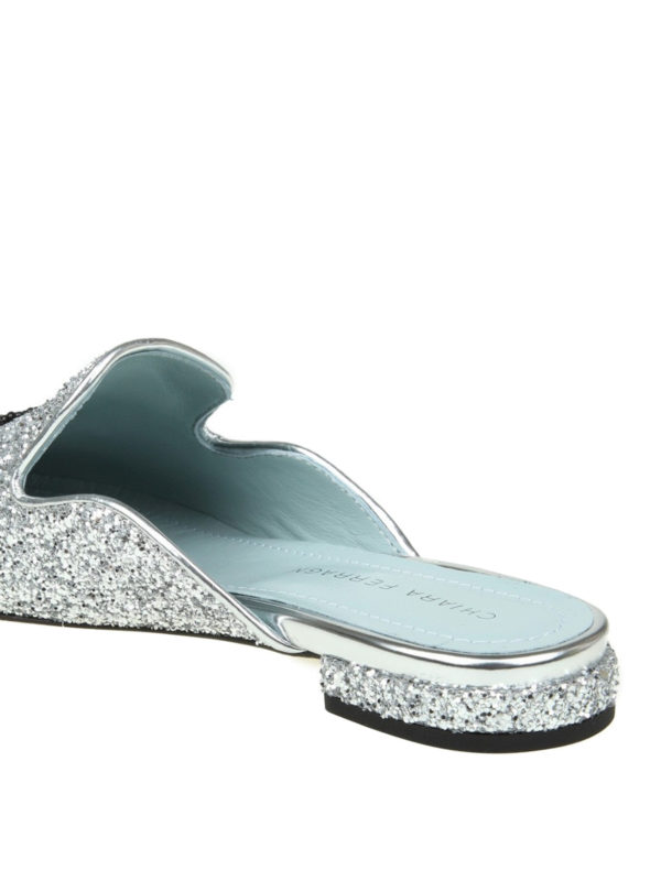 Mules shoes Chiara Ferragni - Logomania silver glitter mules - CF1840