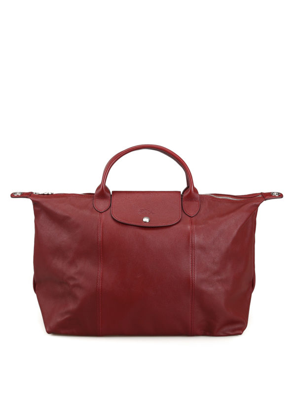 LONGCHAMP: totes bags - Le Pliage large red leather hand bag