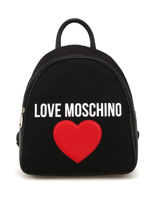 LOVE MOSCHINO: backpacks - Heart patch canvas and faux leather backpack