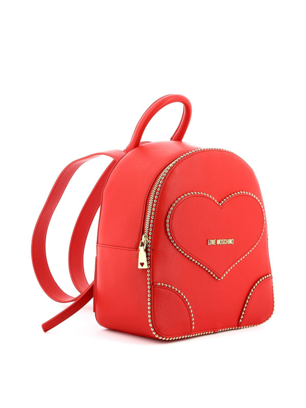 LOVE MOSCHINO: backpacks online - Studded heart patch red backpack