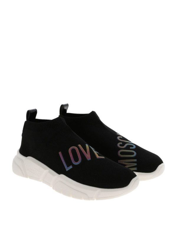 LOVE MOSCHINO: trainers online - Black sneakers with iridescent logo