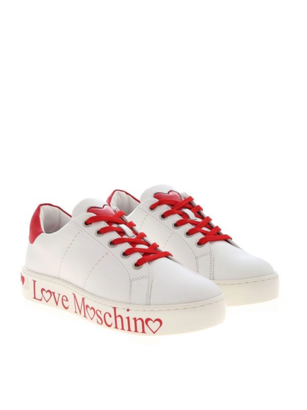 LOVE MOSCHINO: trainers online - Logo print sneakers in white and red