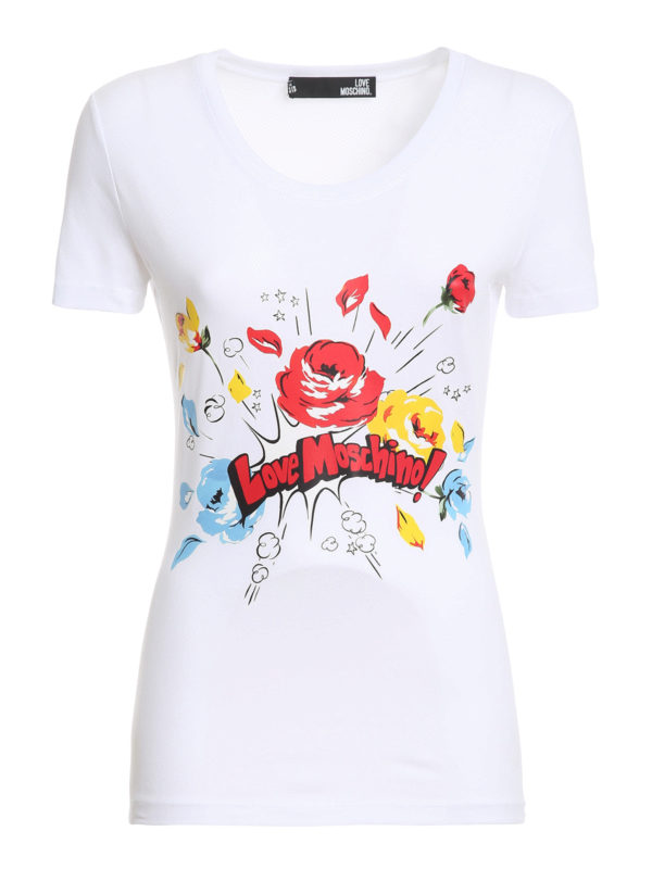 LOVE MOSCHINO: t-shirts - Flowers white T-shirt