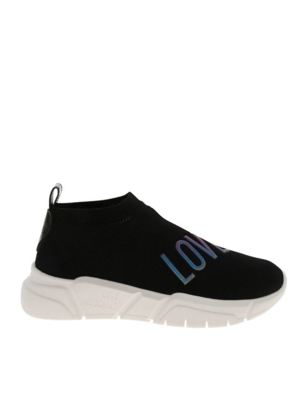 LOVE MOSCHINO: trainers - Black sneakers with iridescent logo