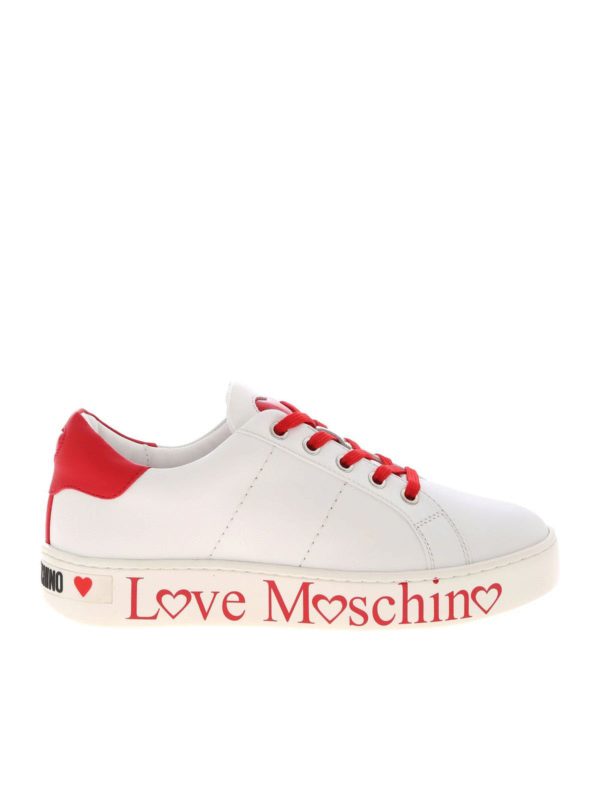 LOVE MOSCHINO: trainers - Logo print sneakers in white and red