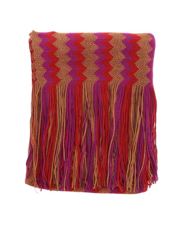 M MISSONI: scarves - Red and purple pattern scarf in brown