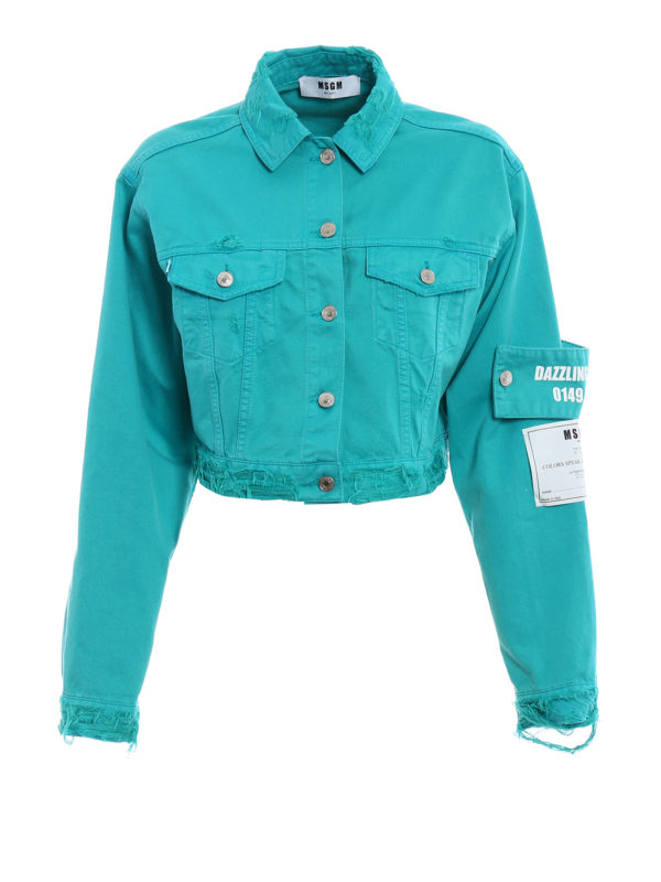 m.s.g.m.: denim jacket - Teal denim cropped jacket