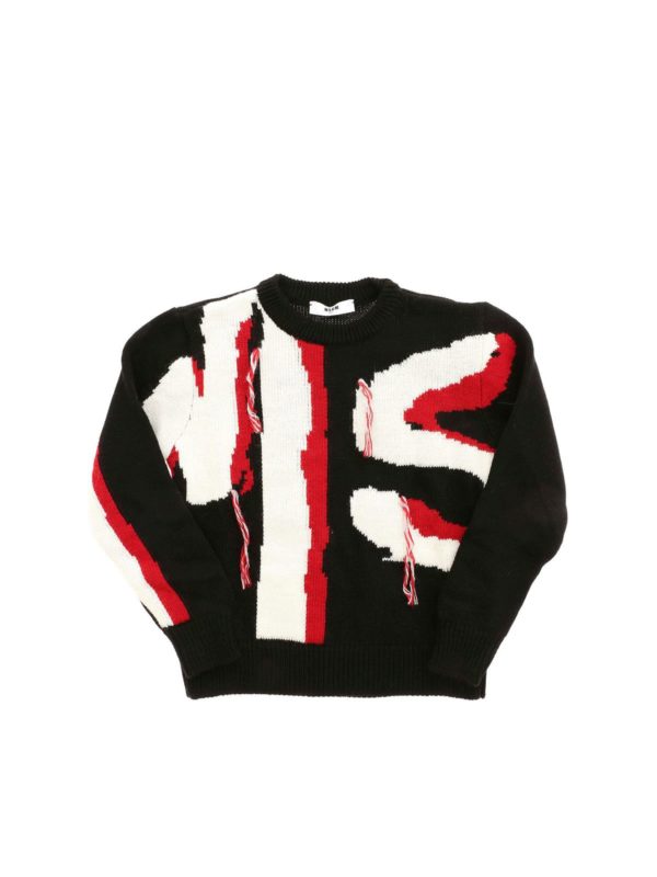 m.s.g.m.: knitwear - Logo embroidery pullover in black