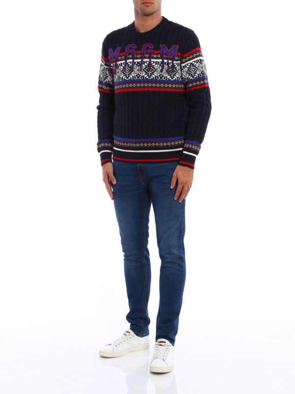 m.s.g.m.: crew necks online - Woven wool blend crewneck