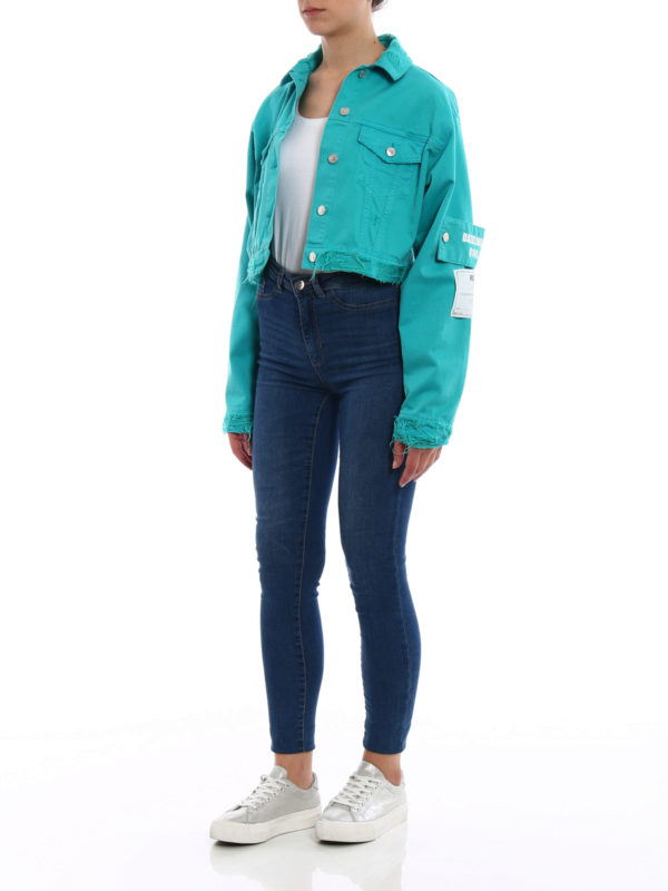 m.s.g.m.: denim jacket online - Teal denim cropped jacket