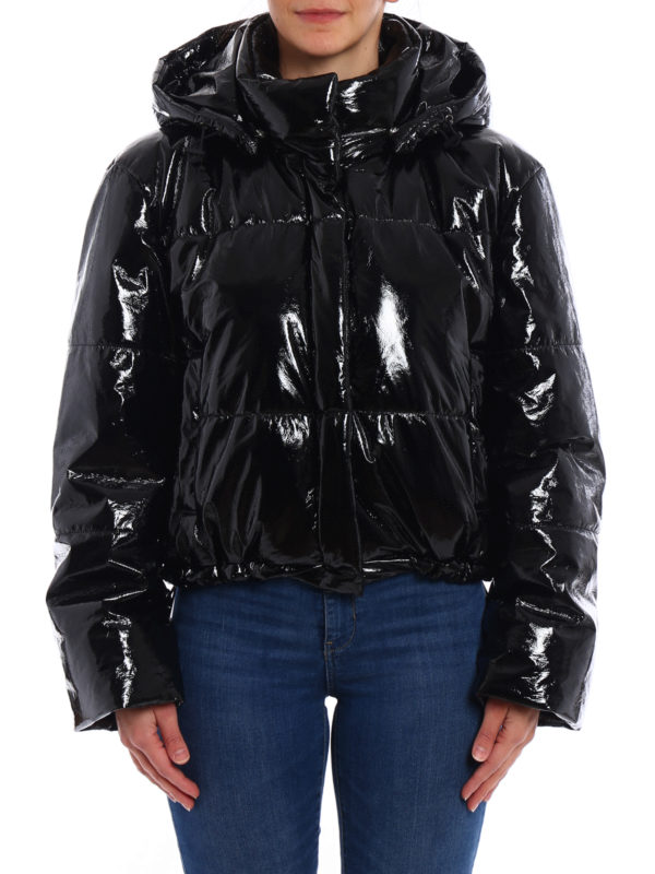 m.s.g.m.: padded jackets online - Glossy hooded puffer jacket