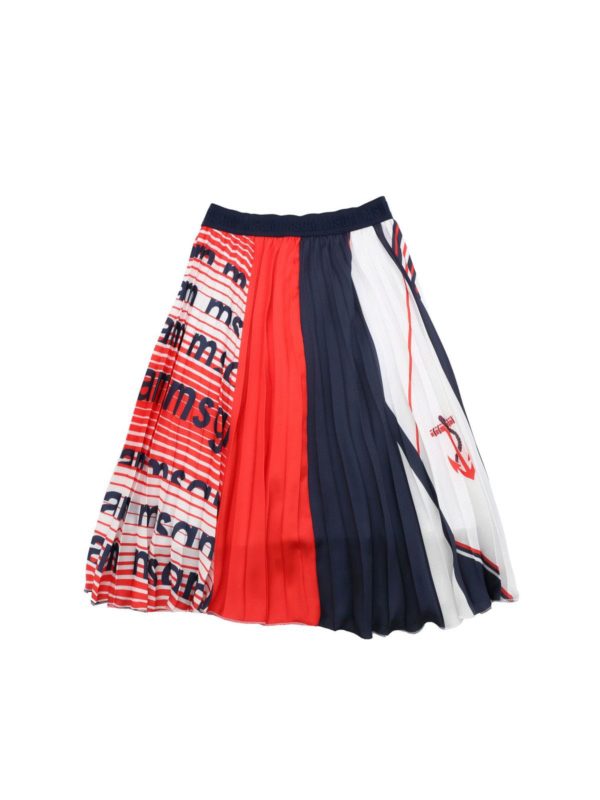 m.s.g.m.: skirts online - Logo prints tricolor pleated skirt