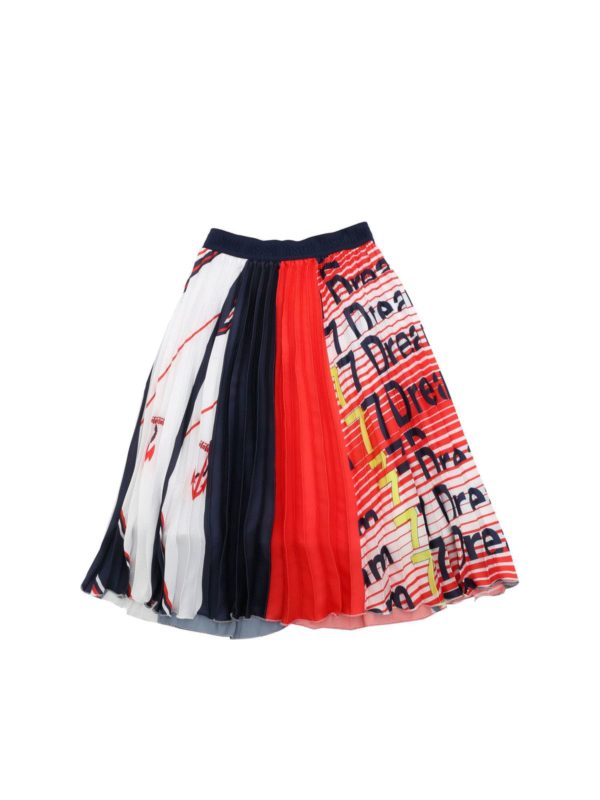 m.s.g.m.: skirts - Logo prints tricolor pleated skirt