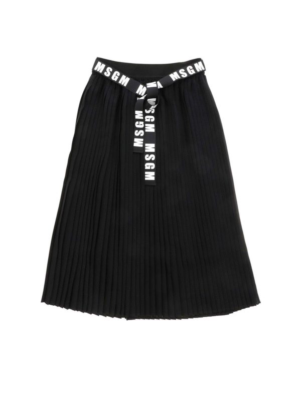 m.s.g.m.: gonne - Gonna plisettata nera con logo bianco