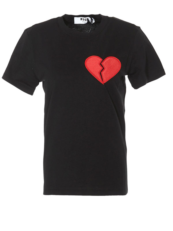 m.s.g.m.: t-shirts - Broken heart patch black T-shirt