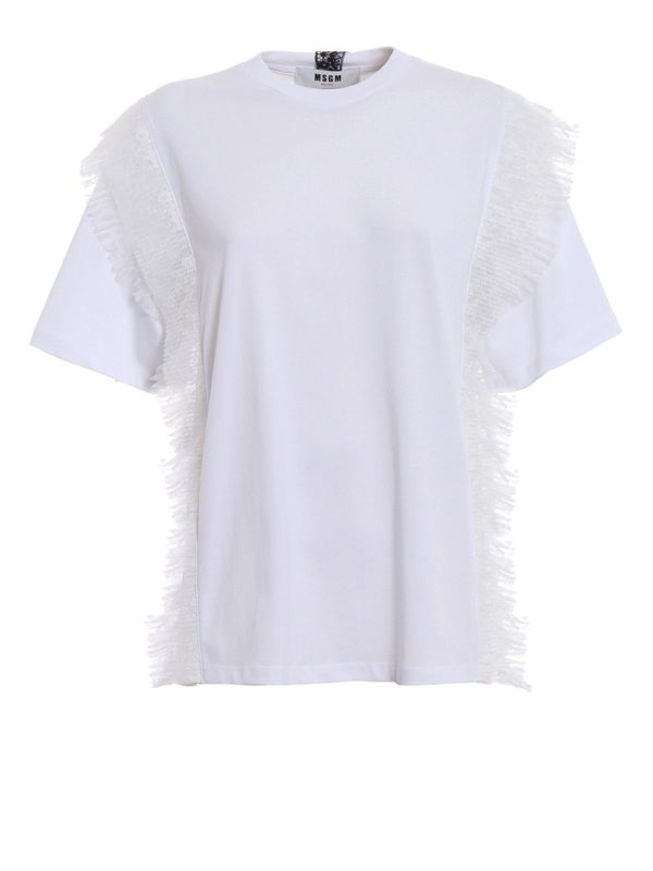 m.s.g.m.: t-shirts - Pleated lace inserts over T-shirt