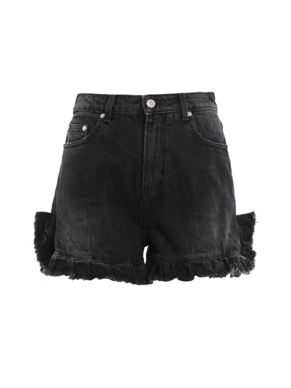m.s.g.m.: Trousers Shorts - Ruffled hem denim shorts