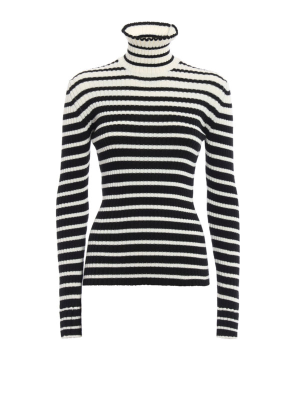 m.s.g.m.: Turtlenecks & Polo necks - Ruched striped ribbed turtleneck
